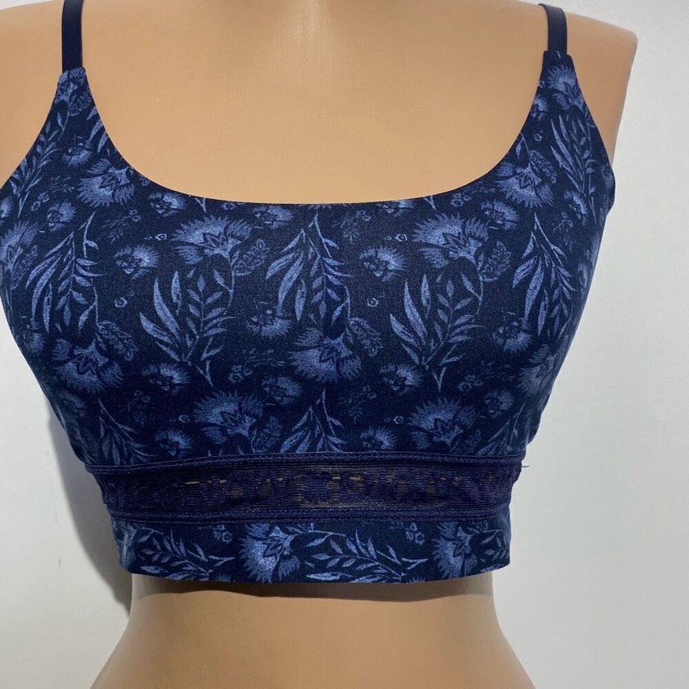 Lucky Brand Women's Blue Floral Print Adjustable Strap Sports Bra Size M